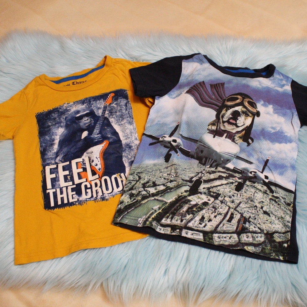 2pc Bundle Boys Graphic Dog Monkey Prints Shirts
